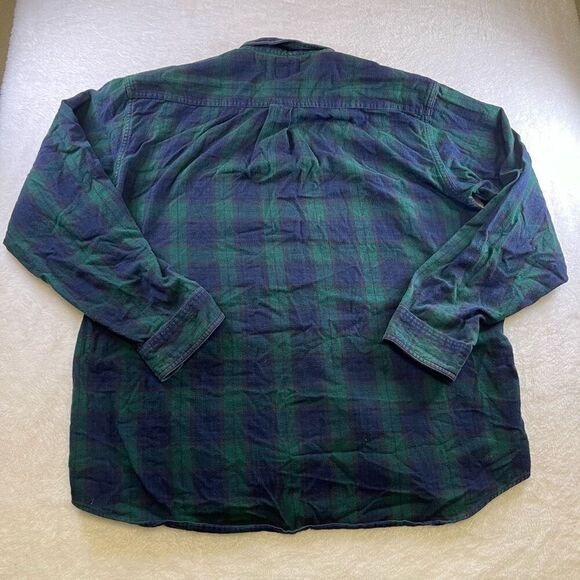 LL Bean Relaxed Mens XL Green Blue Blackwatch Plaid Tartan Button Down Flannel - Picture 2 of 10